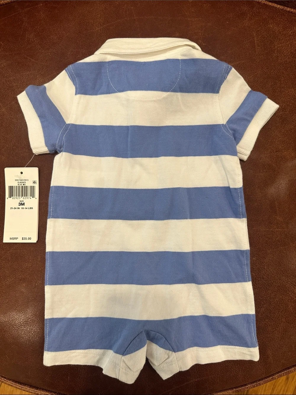 Ralph Lauren Blue & White Striped Polo Romper